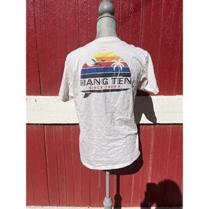 White Hang Ten T-Shirt Mens Medium Front Logo Back Print